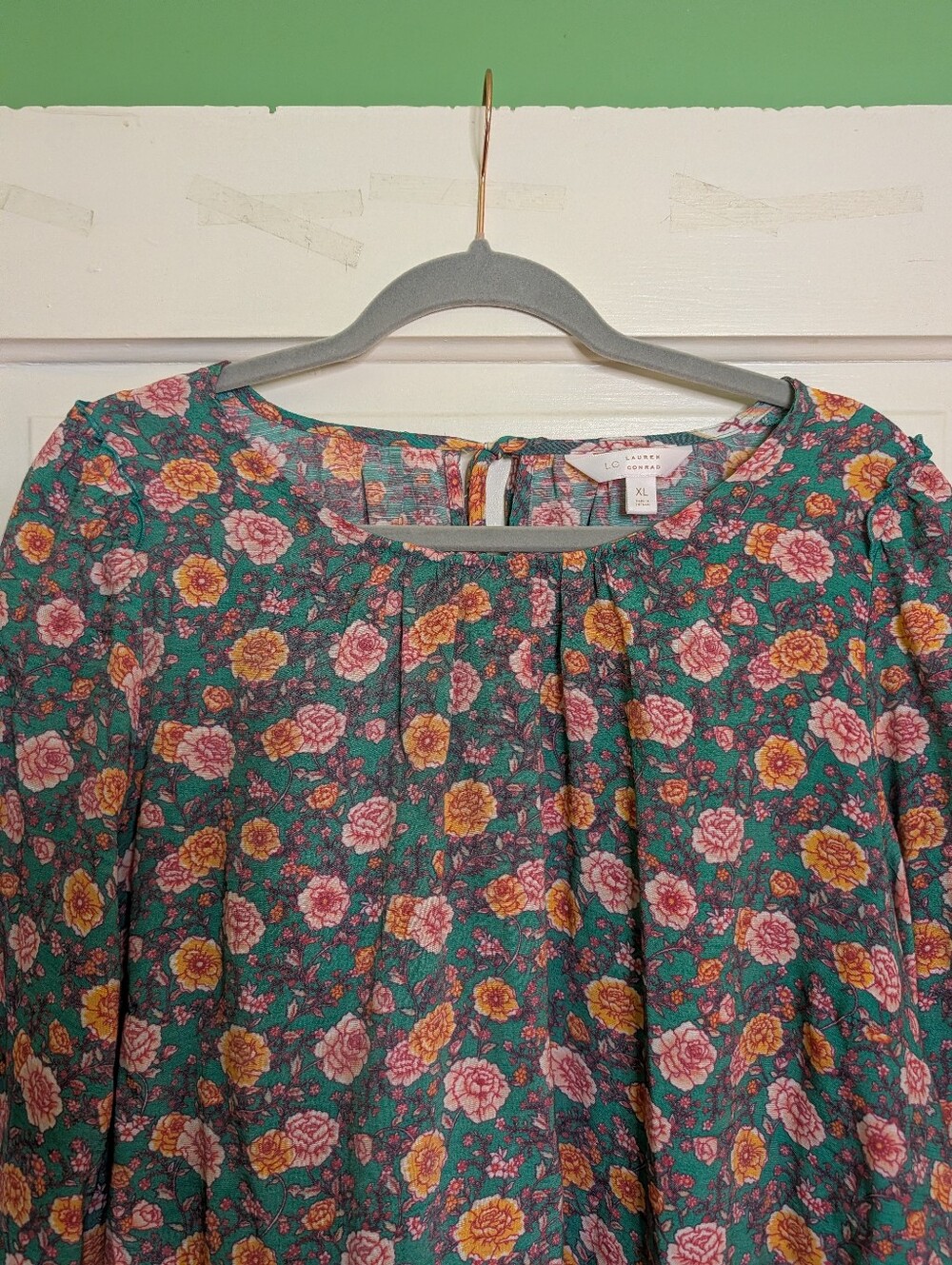 LC Lauren Conrad Floral Peasant Blouse | XL | Long Sleeve Border Print Top - Picture 3 of 8